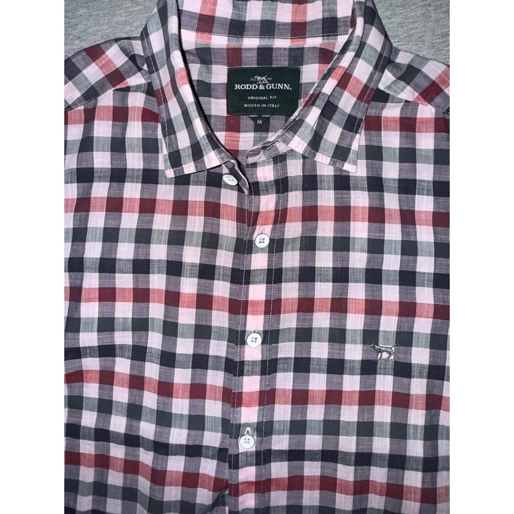 Rodd & Gunn Mens‎ Medium Pink Checkered Original Fit Short Sleeve Woven In Italy